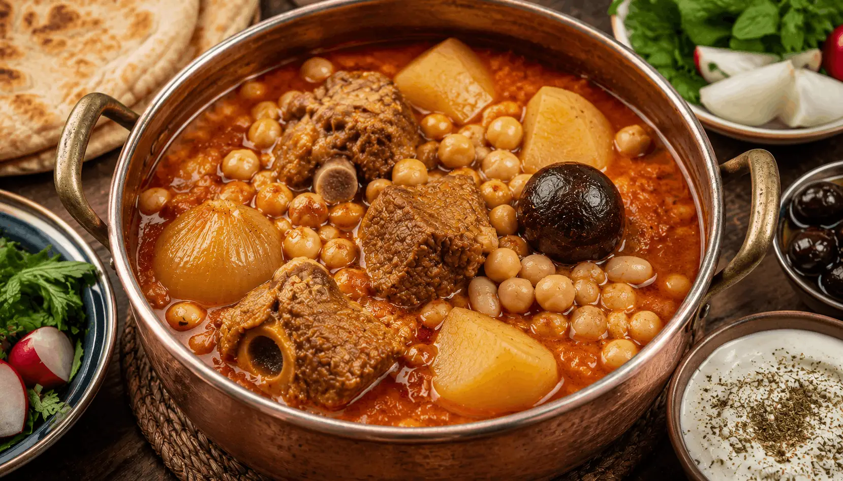 Traditioneller persischer Abgusht mit Lammfleisch, Kichererbsen, wei&szlig;en Bohnen und Kartoffeln