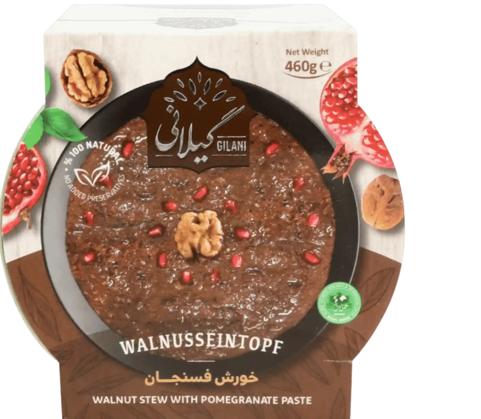 Khoresht Fesenjan servierfertig mit Waln&uuml;ssen und Granatapfel