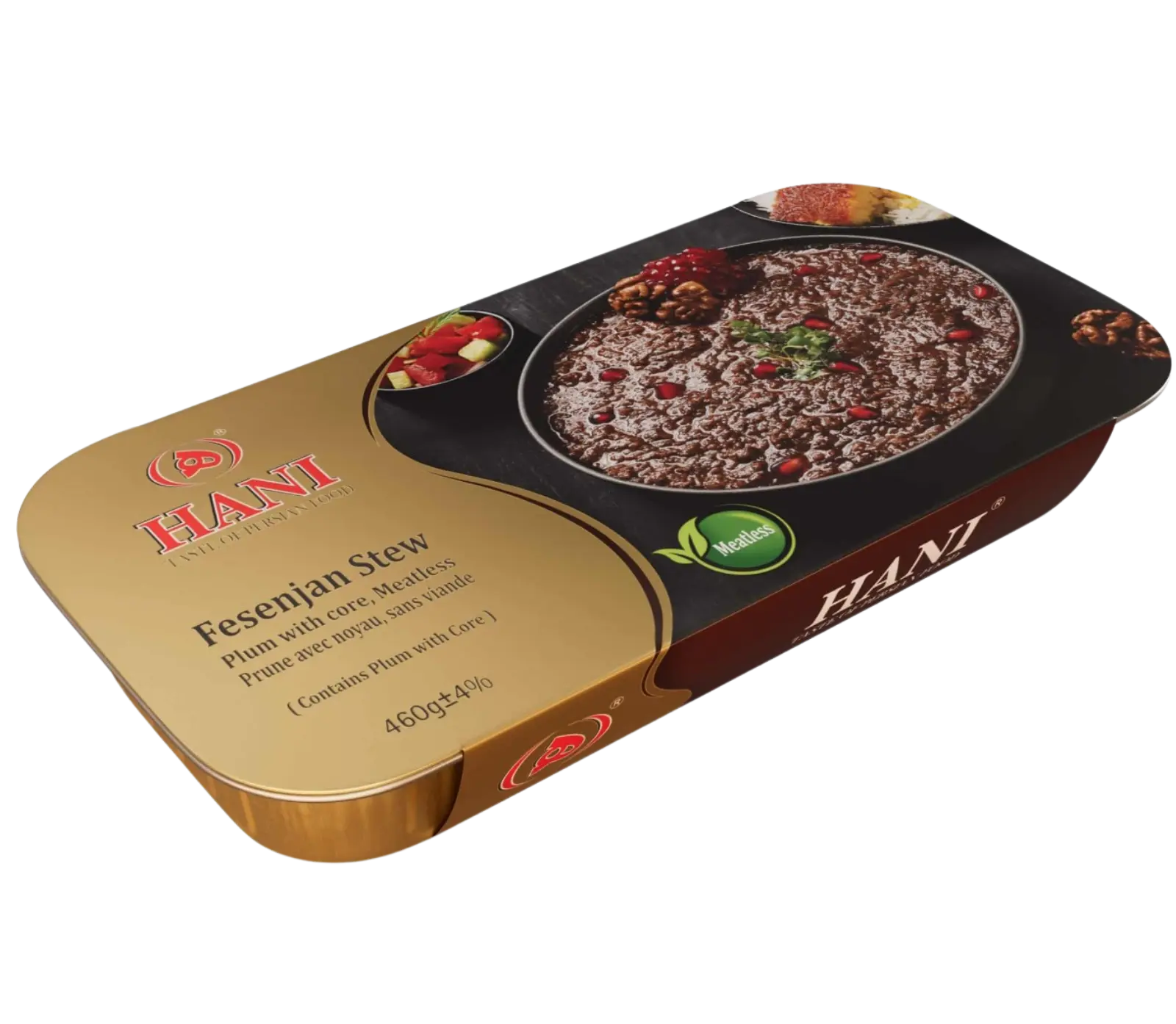 Khoresht Fesenjan servierfertig mit Waln&uuml;ssen und Granatapfel