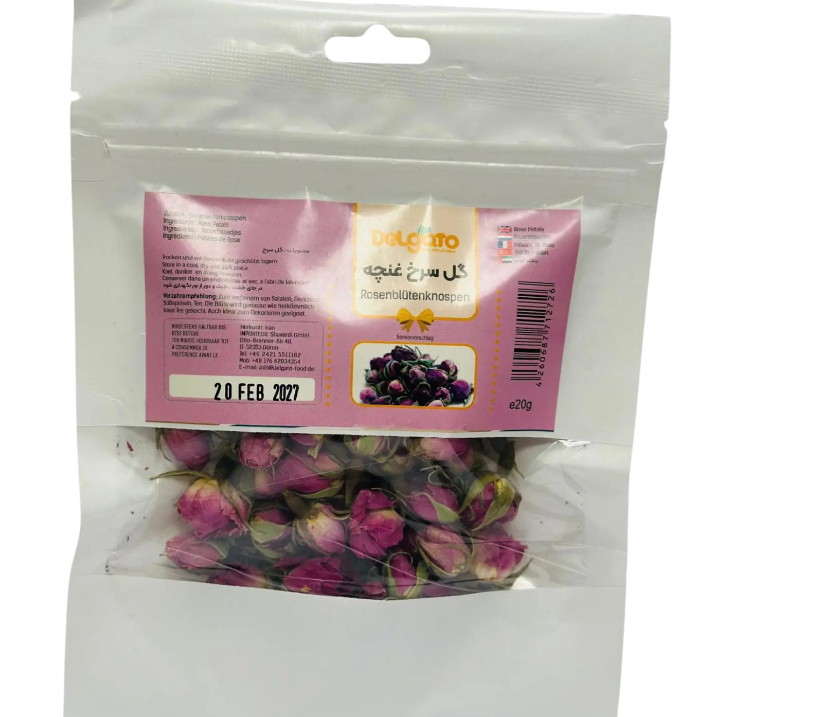 Getrocknete Rosenknospen Gol Mohammadi 20 Gramm f&uuml;r Tee und Desserts